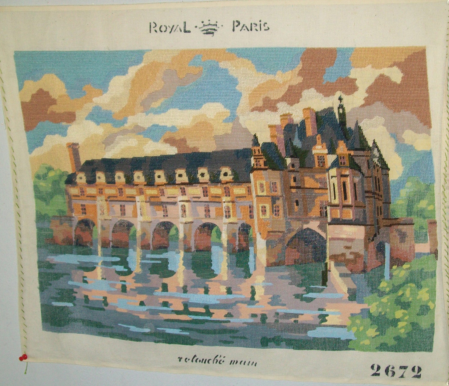Vintage Needlepoint Canvas Retouche Main Royal Paris 2672