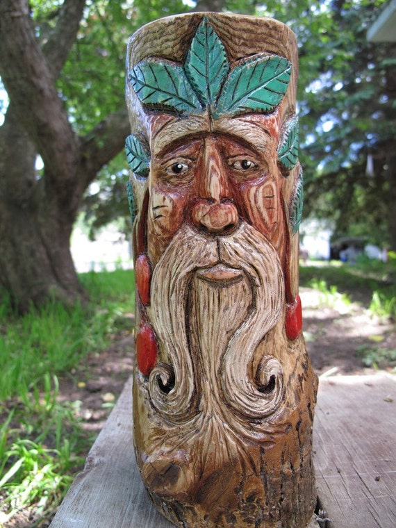 Cherry Wood Spirit Carving Hand Carved by RiverOtterRustic on Etsy
