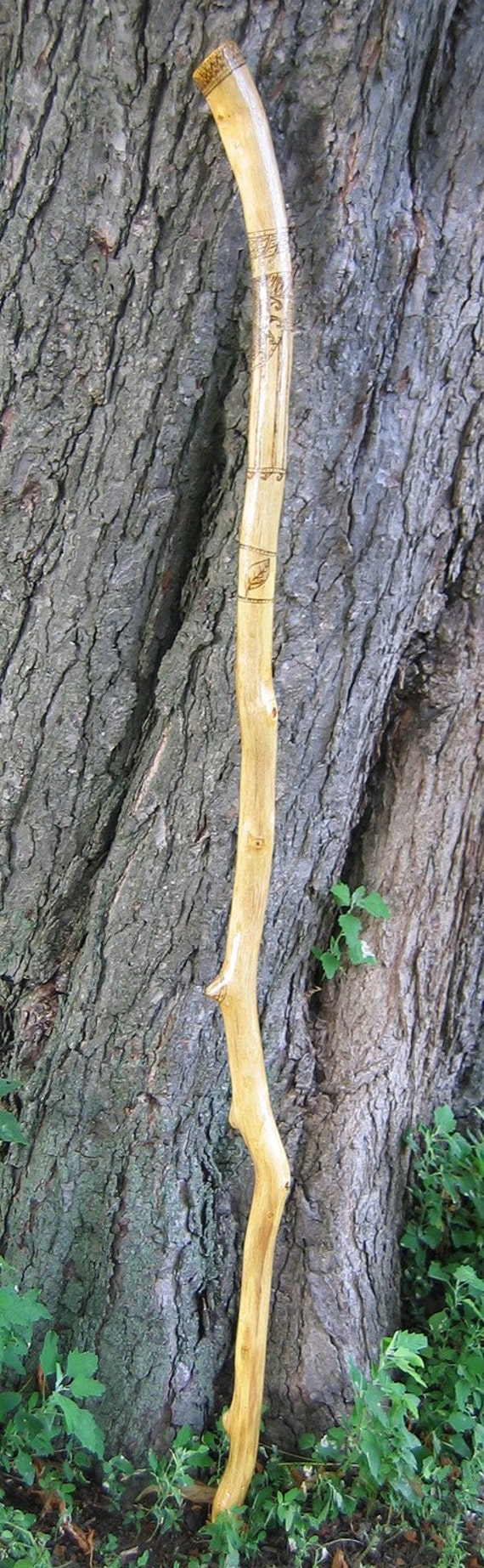 Hiking Staff Walking Stick Wood Burned 56in By Riverotterrustic