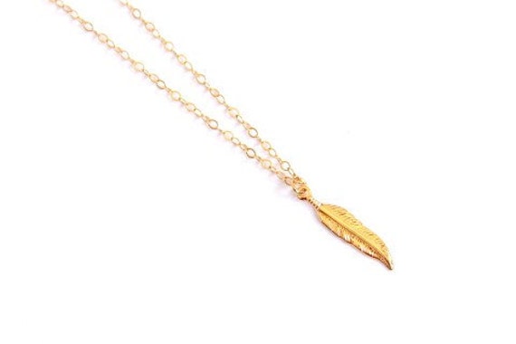 Gold Tiny Feather Necklace by MesaBlue on Etsy