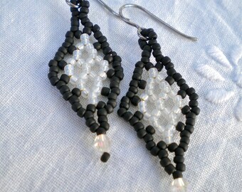 Earrings Black White Beaded Zulu Diamond Motif