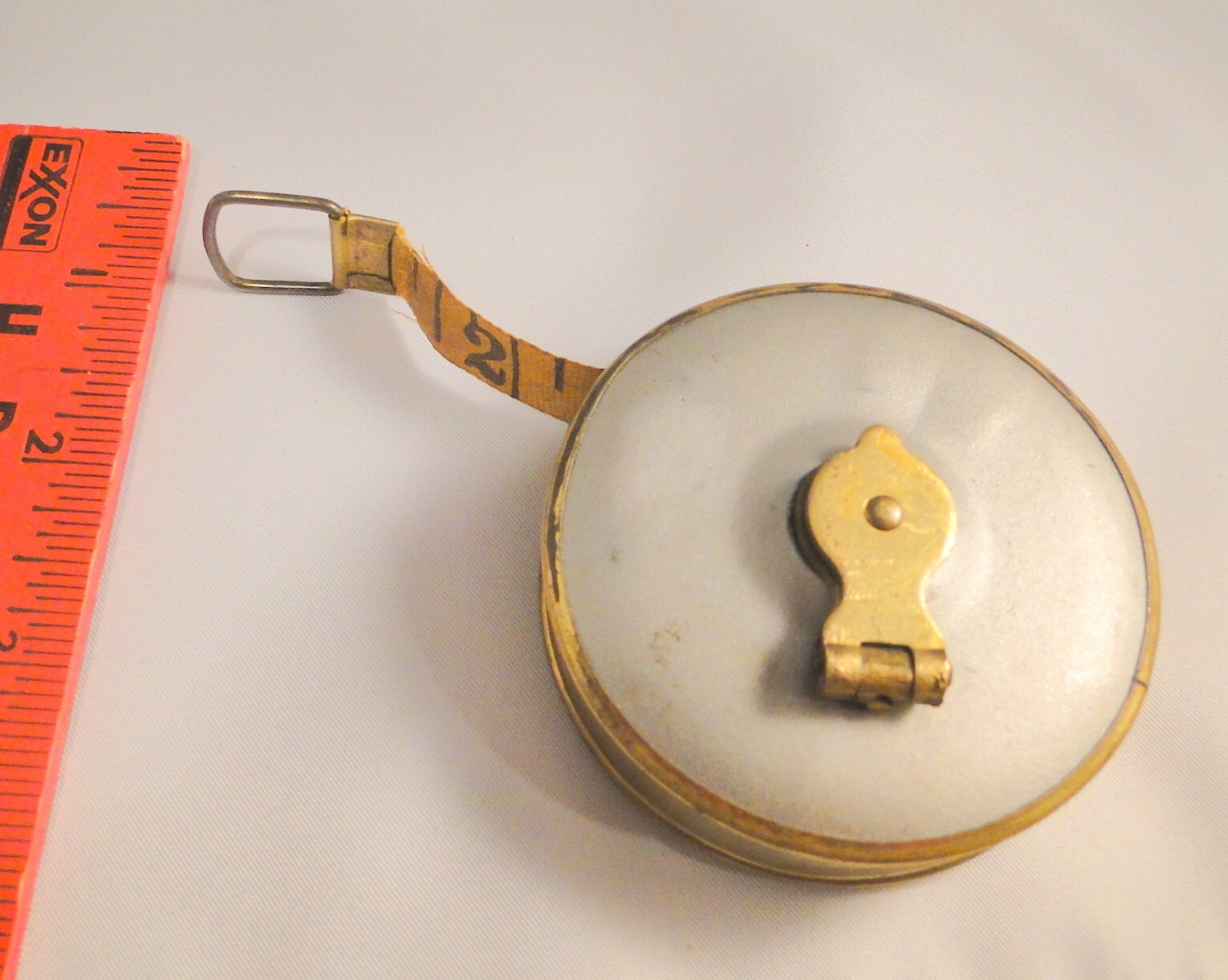 Antique Metal and Cloth Tape Measure Sewing Item Hand Crank
