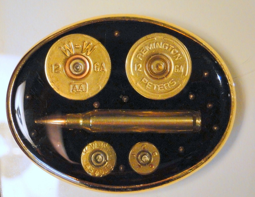 Belt Buckle Ammo Vintage Von West CO BIG Reminton Bullets