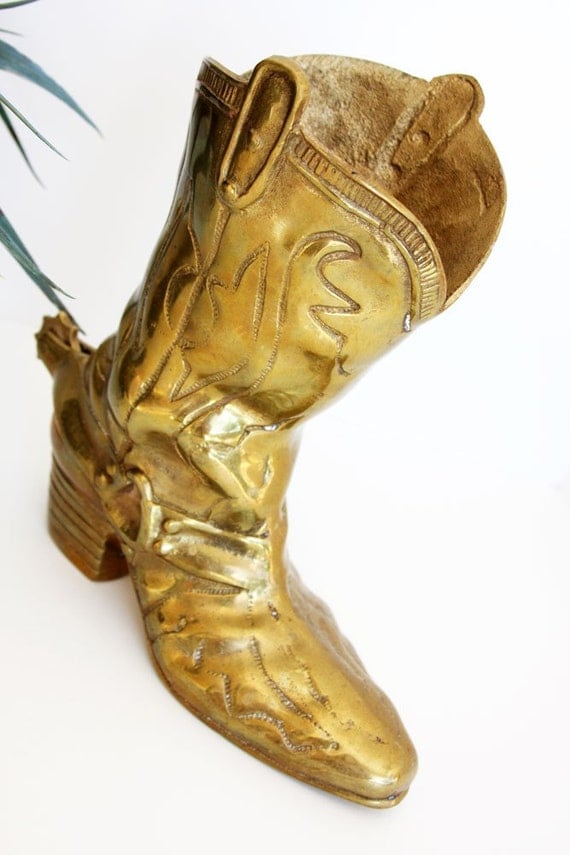 Charming Vintage Brass Cowboy Boot Vase