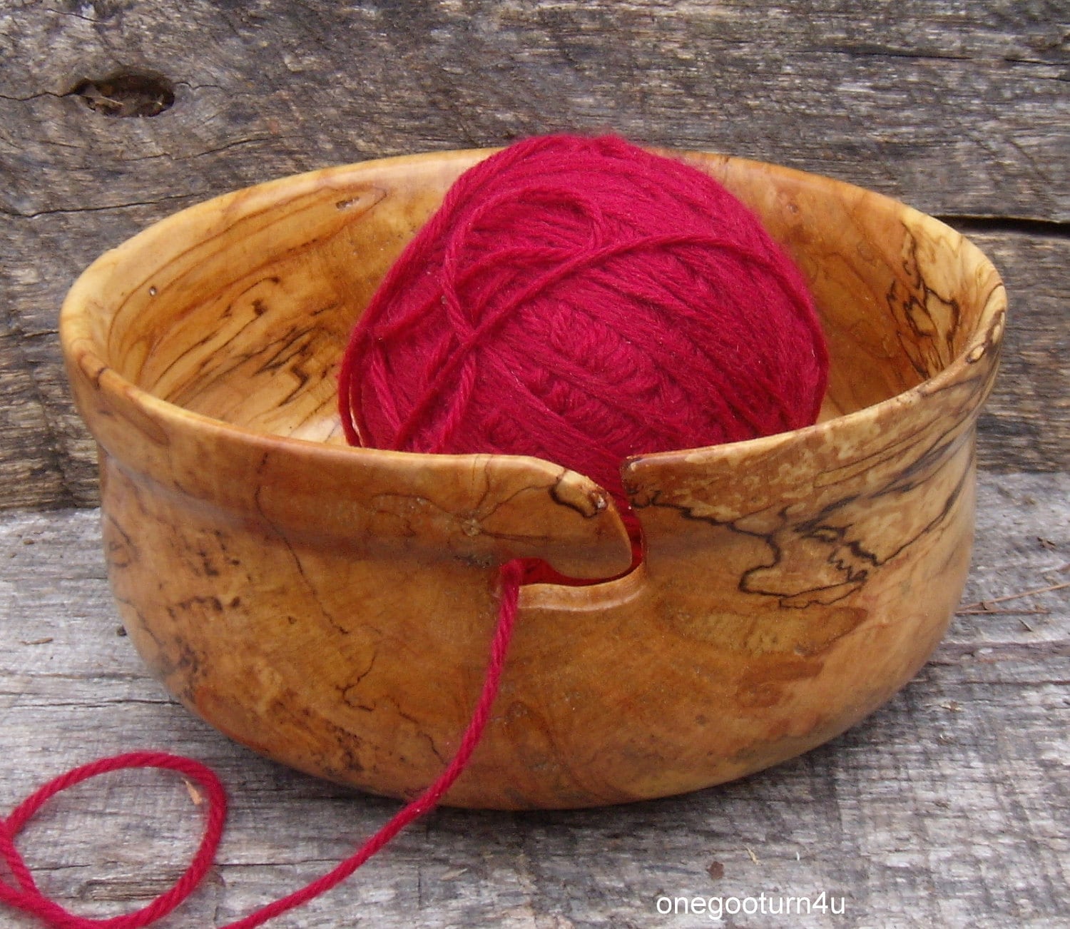 Wood yarn bowl Spalted Maple woodturning knitting crochet