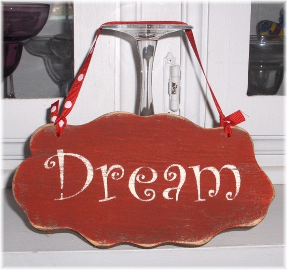 Dream Shabby Chic Cottage Style Red Wood Sign   Il 570xN.120493143 