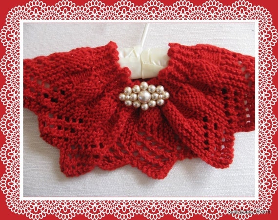 Lace Collar or Scarf knitting pattern Candy Apple Red design