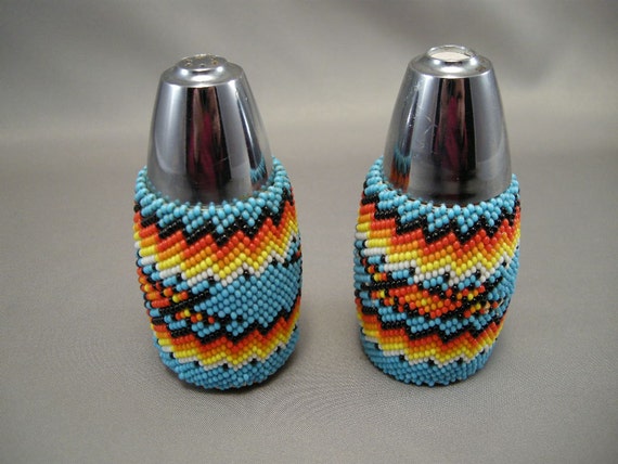 Vintage Native American Beaded Salt And Pepper Shakers Fallon