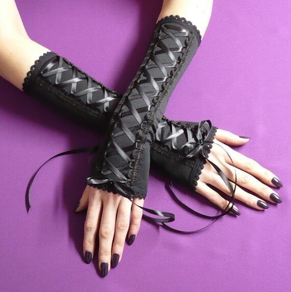 Items similar to Laced Up Gloves Armwarmers Gothic Halloween Costume