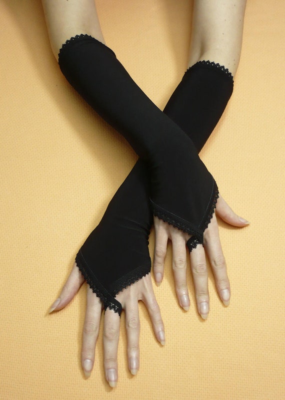 Items similar to Black Armwarmers with Finger Loop, Fingerless Gothic