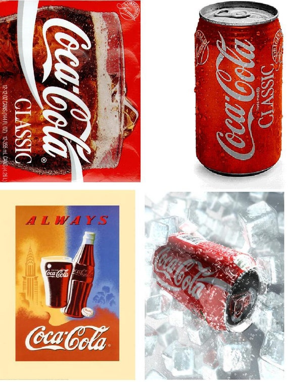 Lot Of 4 Coke Coca Cola Fabric Panel Quilt Squares