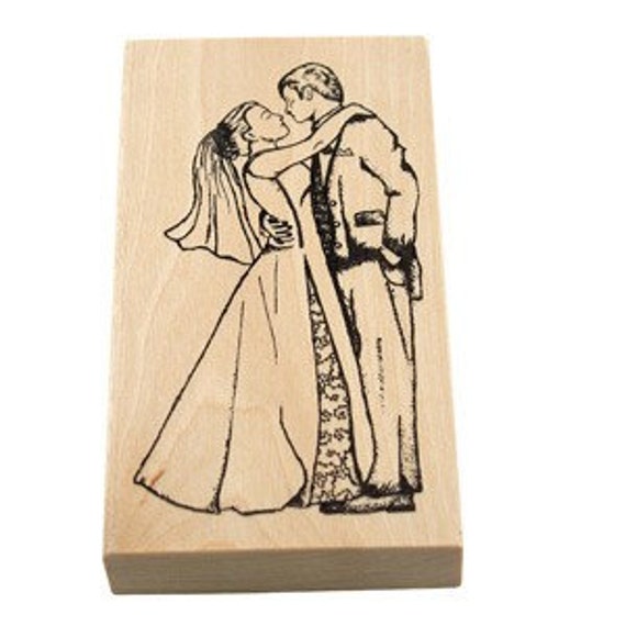 Wedding, Happy Couple, Bride and Groom Rubber Stamp - Wood mounted - New