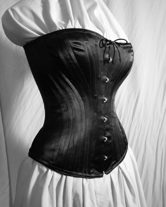 SALE c. 1880 Victorian Corset in Black Satin by PeriodCorsets