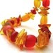 Genuine Vintage Amber Beaded Necklace, Sterling Silver, Red Orange Tangerine Yellow Beach Glass Nuggets