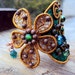 Rich cuff bracelet- Copper and Satin- Emerald green and brown- Handmade- Flower and spirals-