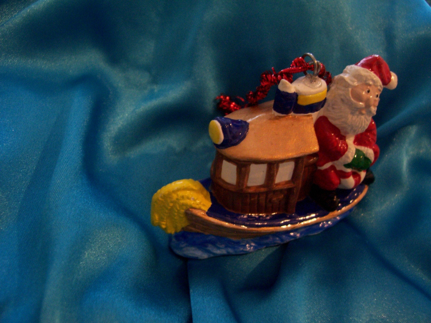 Tug Boat Santa Ceramic Christmas Ornament Hand by GaboyChabela
