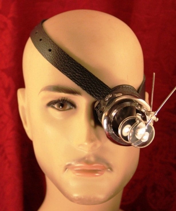 steampunk MONOCLE black and silver with MAGNIFIERS