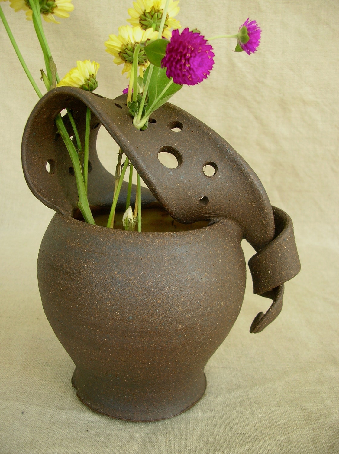 Ceramic Wild Flower Vase in Sun Yellow and black Mountain