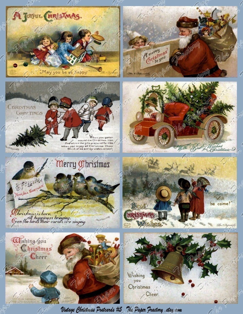 Vintage Christmas Post Cards No. 5 Digital Collage Sheet