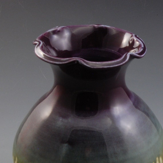 Round Vase Eggplant Purple and Fern Green