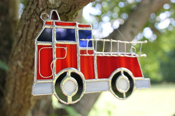 Fire Truck Stained Glass by glassgallerygirls on Etsy