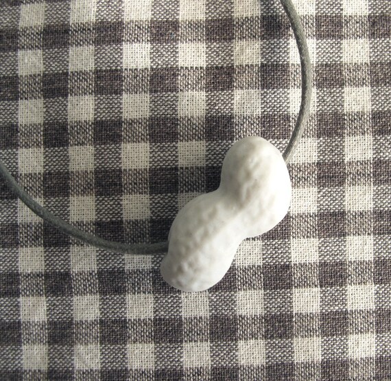 Porcelain Peanut Necklace on Gray Cotton Cord