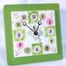 Lime Green and Pink Whimsical Ceramic Tile Plate Wall Clock No. 598 (8 inches)