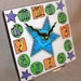 Wall Clock - Hand Painted Whimsical Funky Geometric Ceramic Tile Wall Clock No. 825 (6 inches)