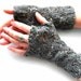 Grey Fingerless Mittens Irene Lace Grey Gloves Hand Knit Merino Wool Tweed Silk Gift Bag