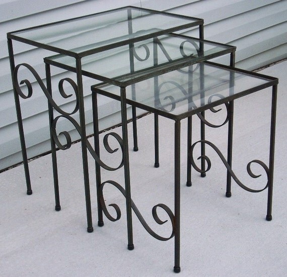 SALE Vintage Set of 3 Wrought Iron Nesting Tables