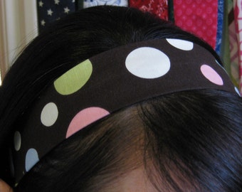 Chocolate Brown Stay Put Headband w/ Pastel Polka Dots