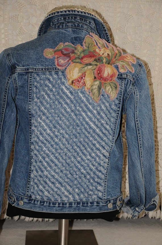 Sale OOAK Upcycled denim jacket womens denim jacket by nanotchka