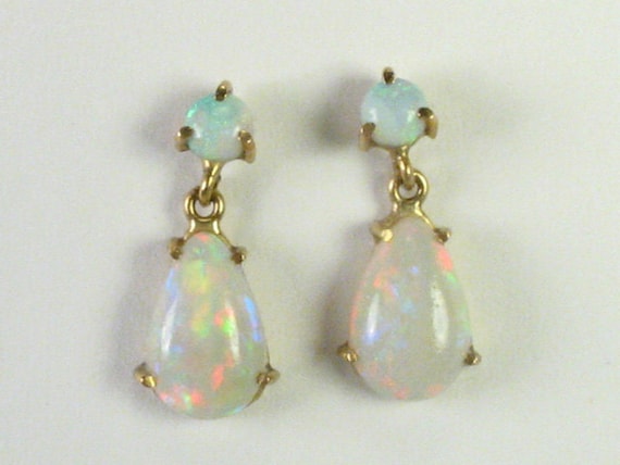 Vintage Opal Earrings Pear Shape and Round Dangling