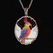 Broken china jewelry pendant necklace, oval, Art Deco parrot cockatoo colorful Vintage