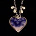 Broken China Jewelry heart pendant necklace Flow Blue shamrock clover china, pearls