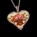 Broken china jewelry heart pendant vintage roses made from a broken antique plate
