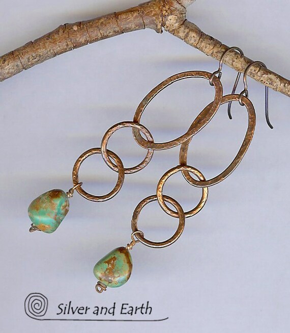 Antiqued Copper Link Earrings with Dangling by SilverandEarth