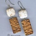 SALE - Brass Earrings with Magnesite Stones and Roller Printed Fabric Texture - Earthy Organic Jewelry - Sale Jewelry