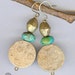 Agatized Fossil Coral Earrings with Turquoise & African Brass Beads, Beadwork Earrings, Organic Natural Stone Jewelry, Fossil Jewelry