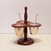 vintage condiment server - wood stand & copper color cups, spoons, mid century
