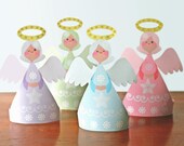 Gorgeous Christmas Angels, printable paper ornament kit. Instant download DIY template/pattern to print & make 4 angels - by Happythought. Il_170x135