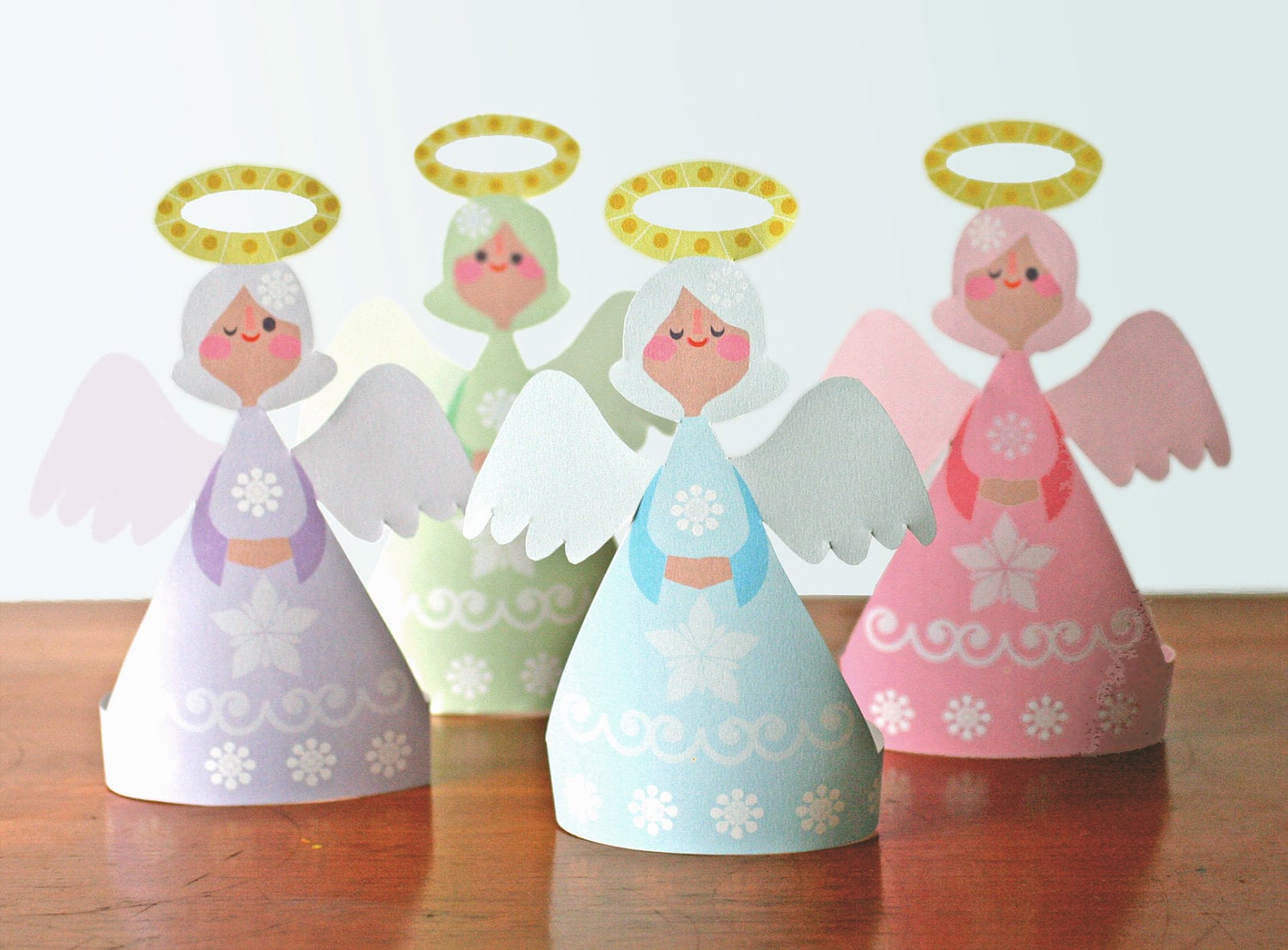 Gorgeous Christmas Angels printable paper ornament kit.