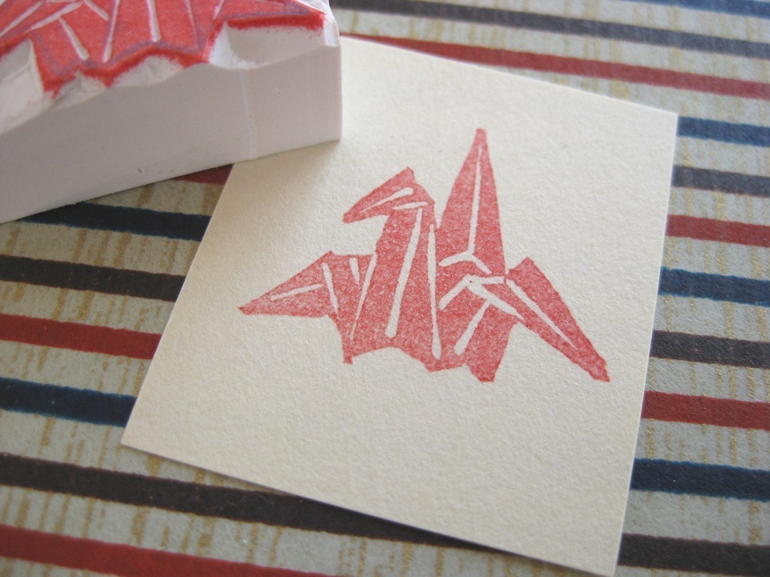 Japanese origami crane stamp Hand carved rubber stamp