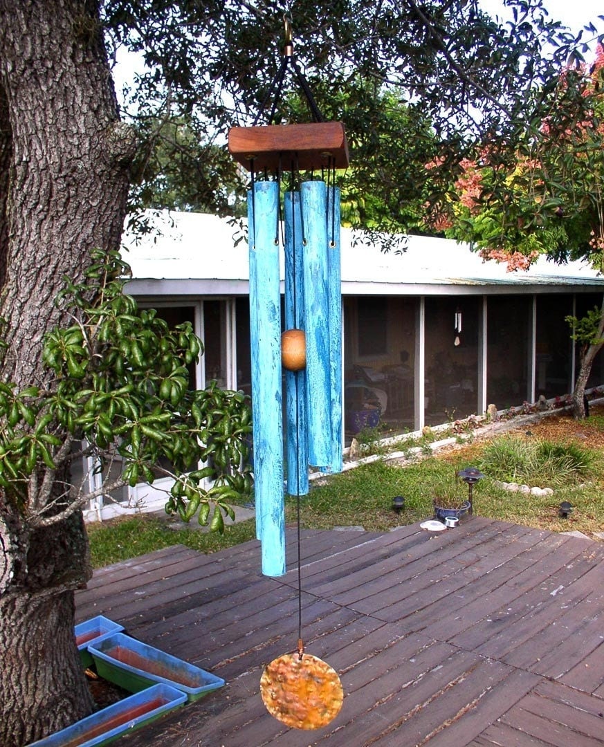 MOUNTAIN Large Copper Wind Chime with Blue by JLHCopperDesigns