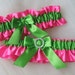 Hot pink and apple green garter set with rhinestone