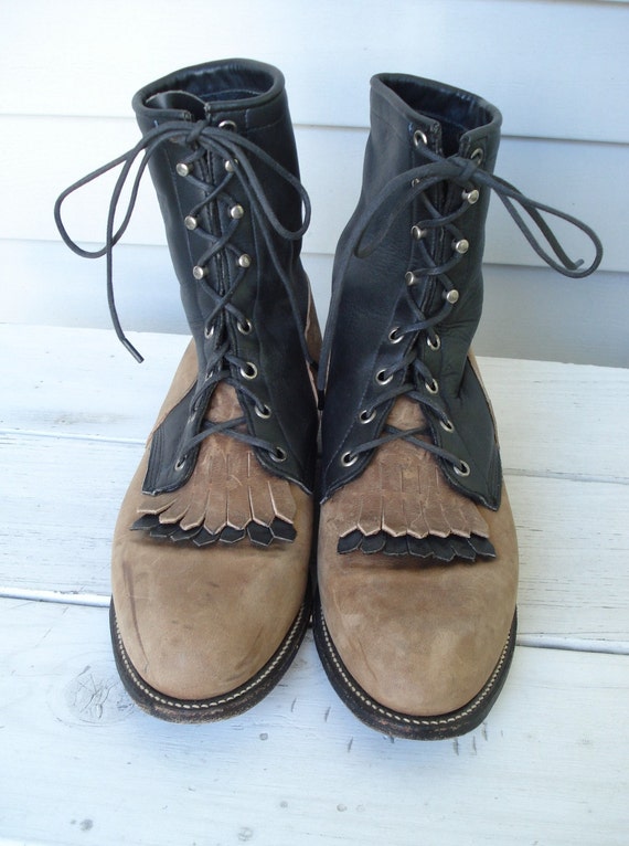 justin lace up ropers mens