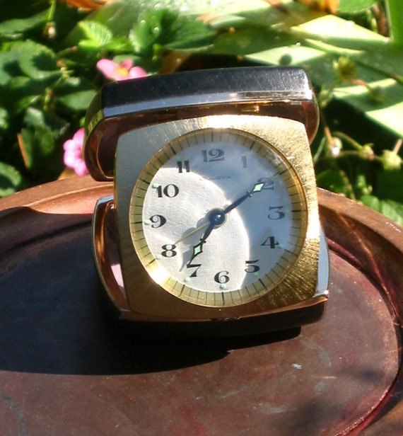 Bulova Travel Clock folding wind up alarm with case classy