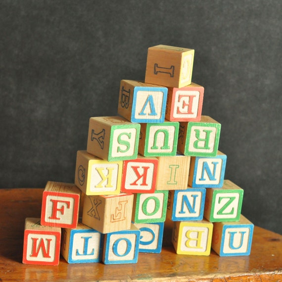 Vintage Alphabet Blocks set of 22 Antique Learning Toy