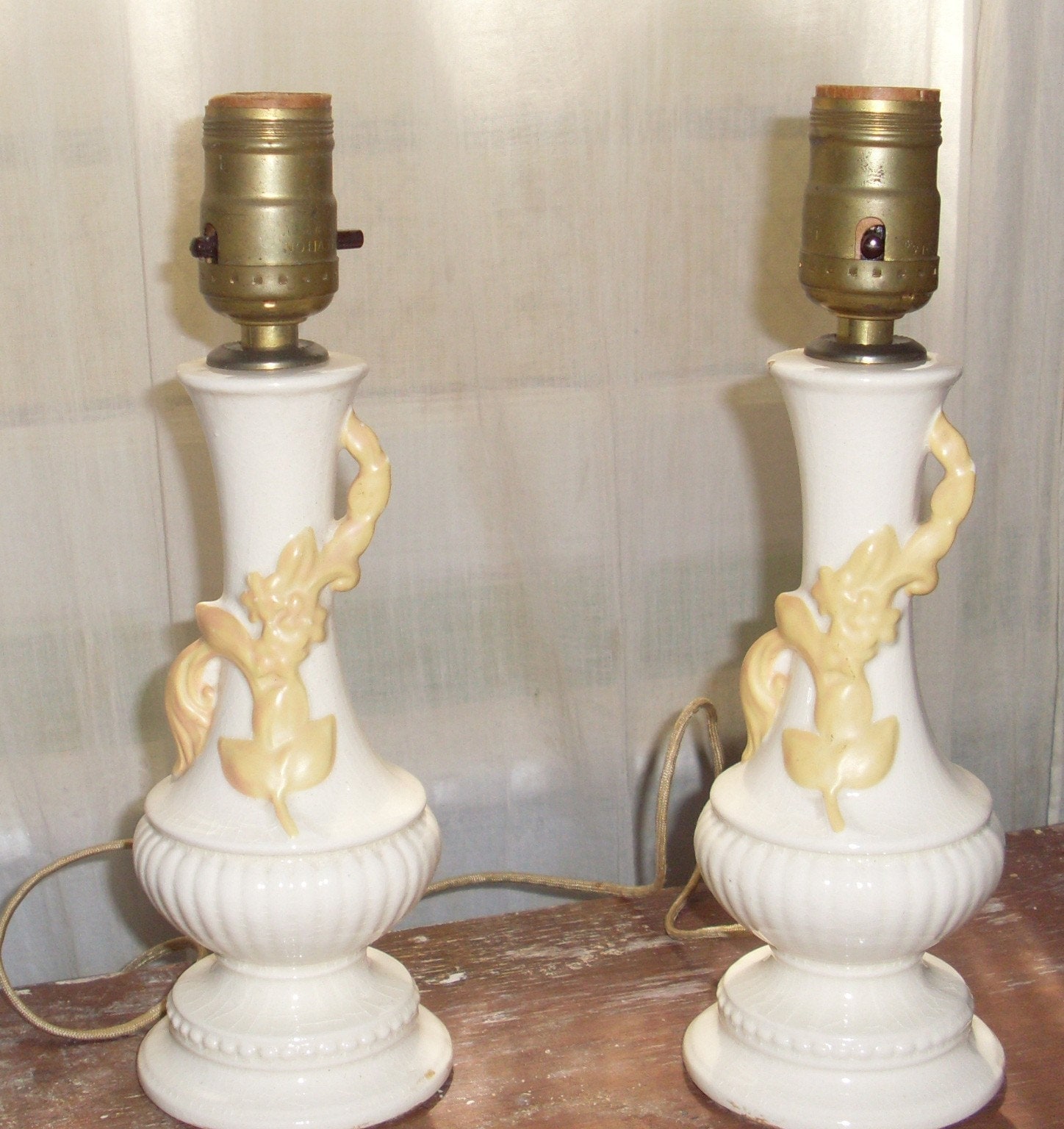 Set of 2 Vintage Antique Mantle Lamps Ceramic Deco