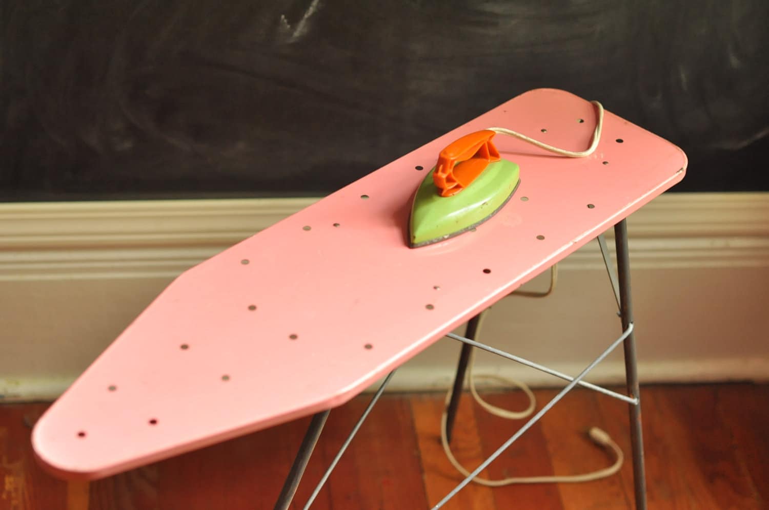 Vintage Collectible TOY Pink Metal Ironing Board and Electric